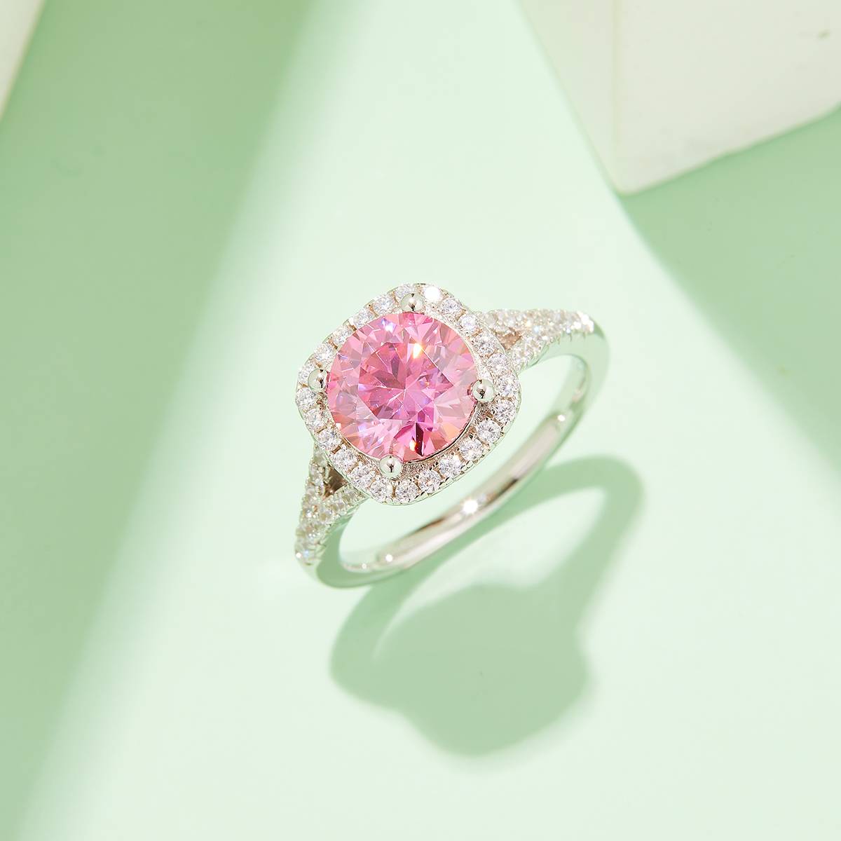 Double arm square bag S925 silver plated platinum moissanite diamond women's ring 1.5 carats D-grade